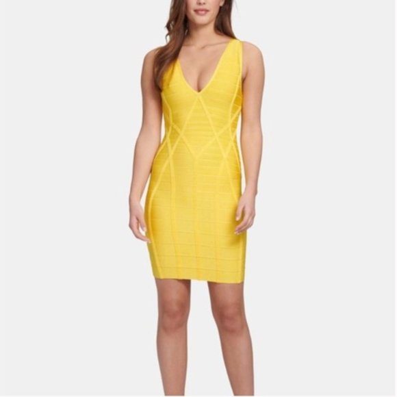 Guess Dresses & Skirts - NWT! Guess V-Neck Bodycon Dress Lemon Size Medium